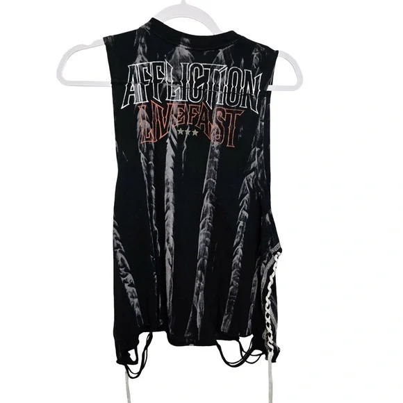 Affliction Live Fast American Metal Eagle Lace-Up Tank Top Black Small USA - Picture 2 of 6